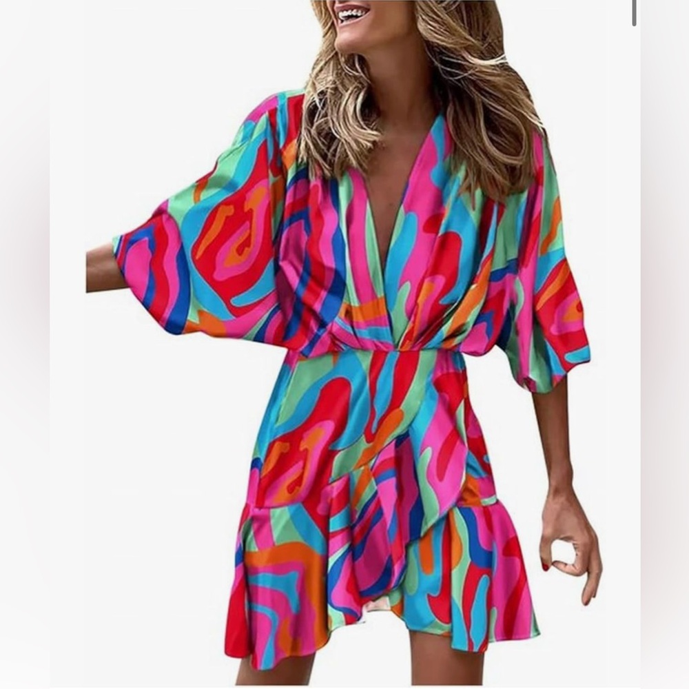 Vibrant Ruffle Front Resort-wear Dress